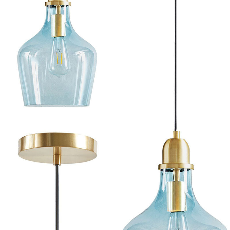 95.50" Auburn Bell-Shaped Glass Pendant Light in Gold & Blue Finish