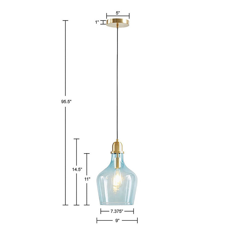 95.50" Auburn Bell-Shaped Glass Pendant Light in Gold & Blue Finish