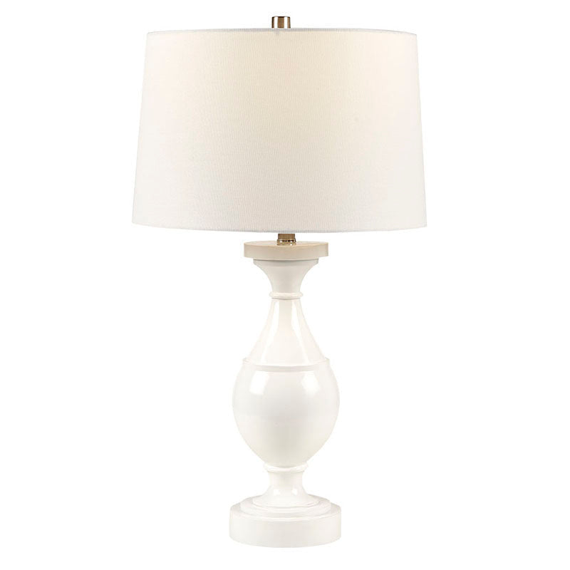 15.8" White Resin Polyester Table Lamp - Drum-Shaped Fabric Shade