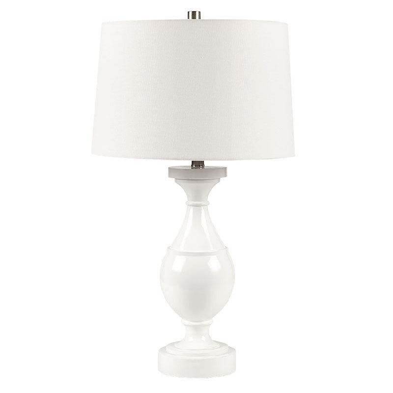 15.8" White Resin Polyester Table Lamp - Drum-Shaped Fabric Shade