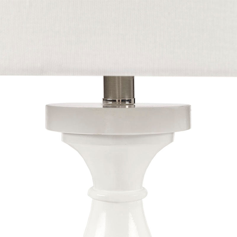 15.8" White Resin Polyester Table Lamp - Drum-Shaped Fabric Shade