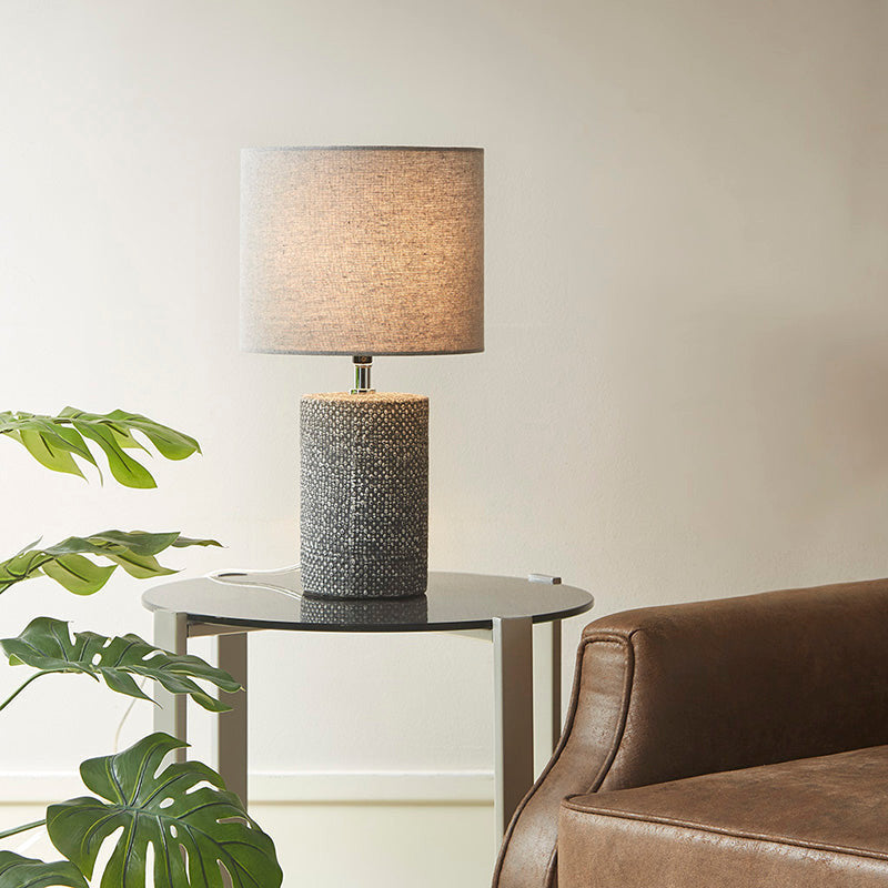 9" Modern Gray Embossed Ceramic Table Lamp