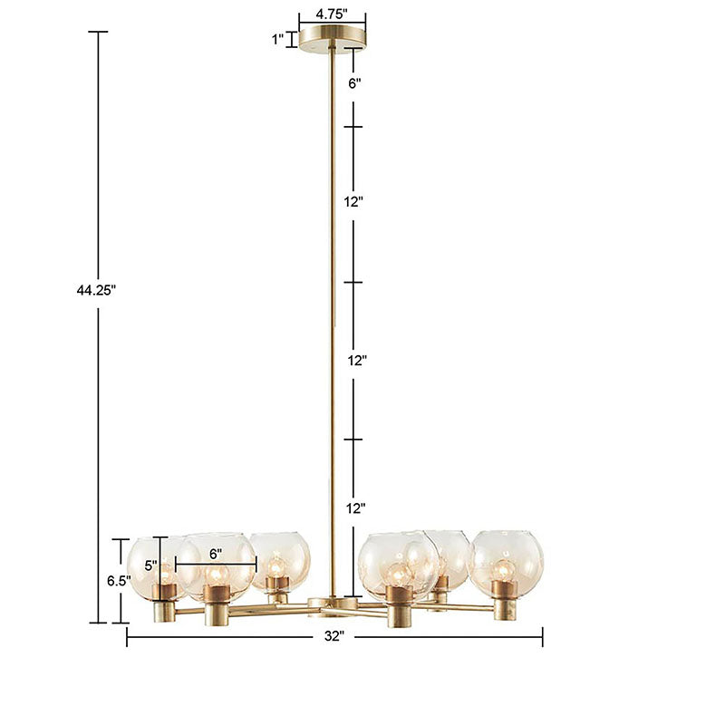 6-light Modern Ombre Glass Globe Chandelier in Gold