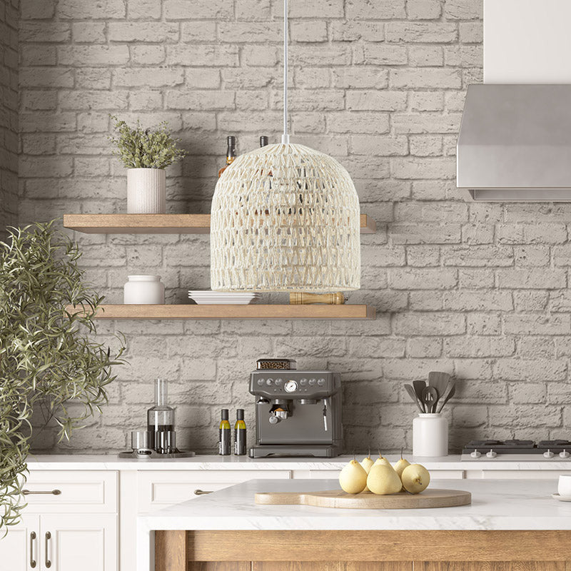 10" Farmhouse Bell Shaped Woven Bamboo Pendant Lamp