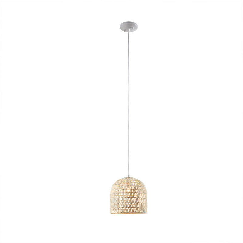 10" Farmhouse Bell Shaped Woven Bamboo Pendant Lamp