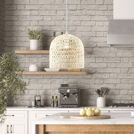 10" Farmhouse Bell Shaped Woven Bamboo Pendant Lamp