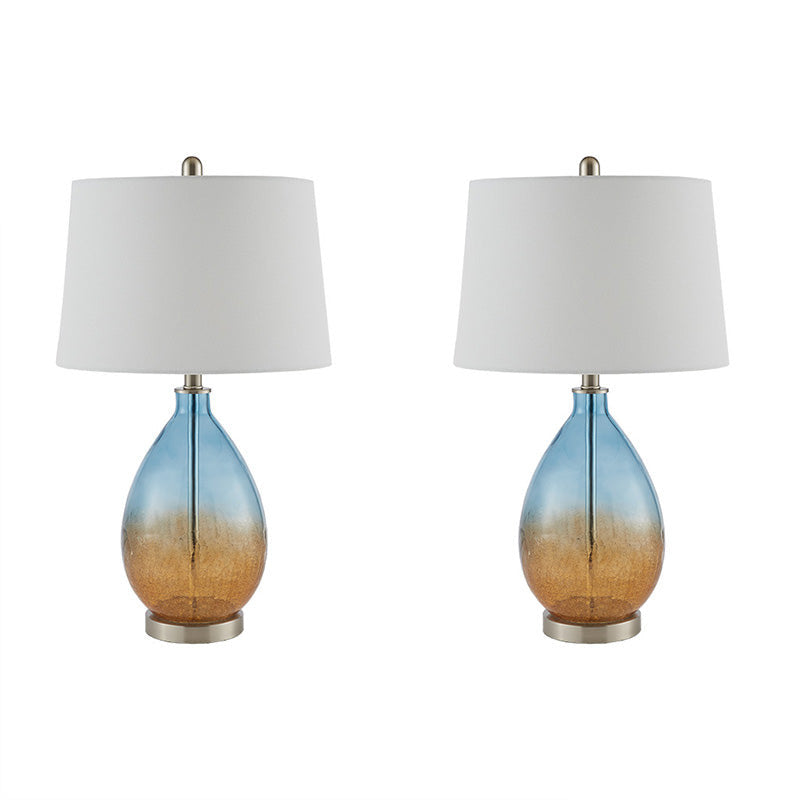 15" Blue Cortina Ombre Glass Iron Table Lamp - Set of 2, Fabric Shade