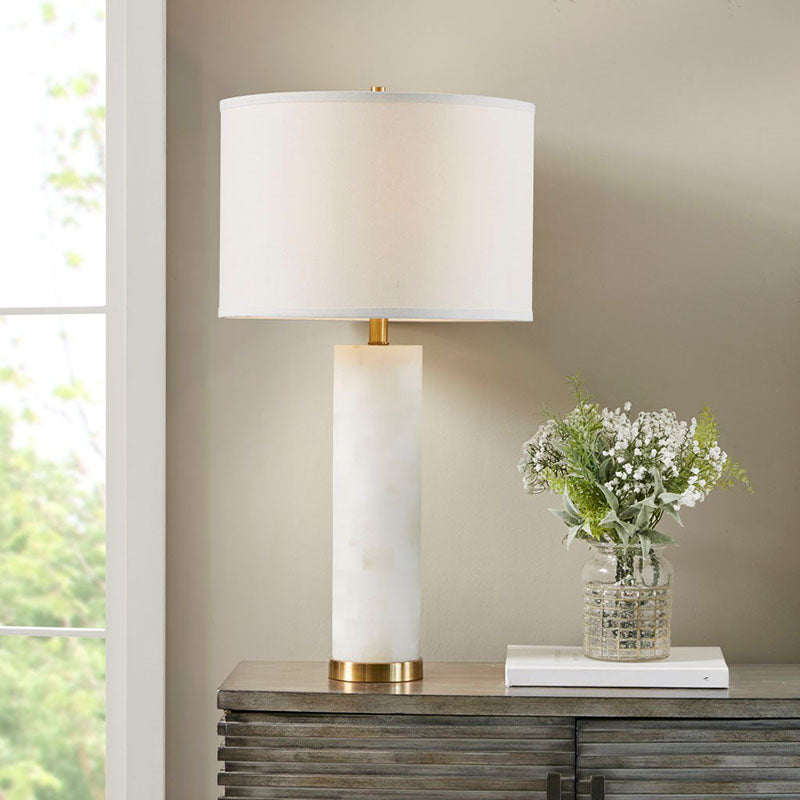 16" Luxury Alabaster Table Lamp in White & Gold Base