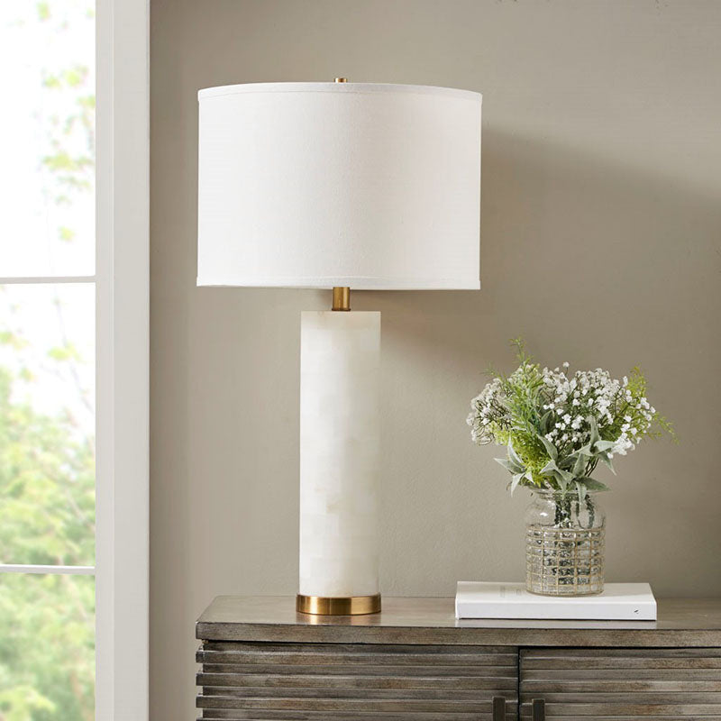 16" Luxury Alabaster Table Lamp in White & Gold Base