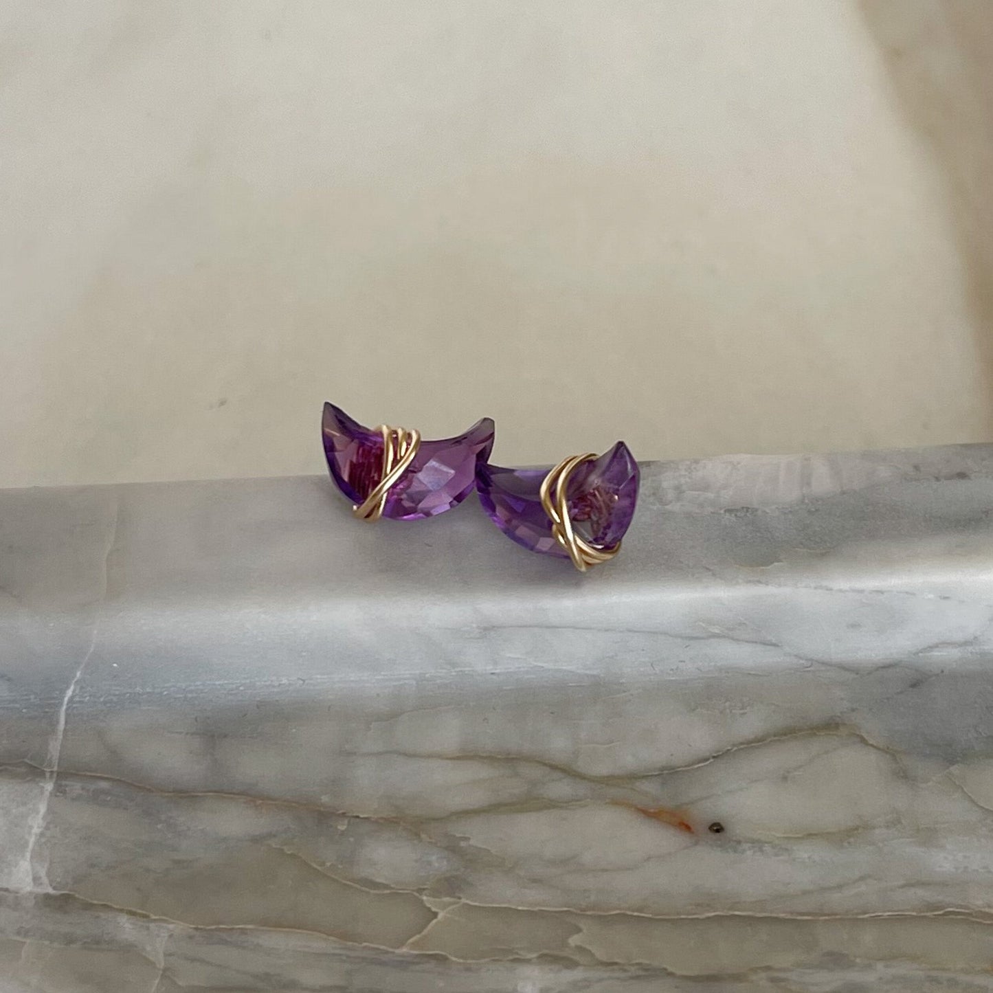 Amethyst Moonbeam Gold Studs