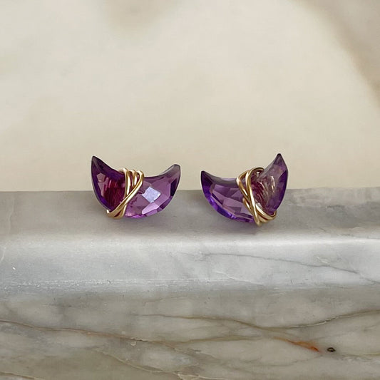 Amethyst Moonbeam Gold Studs