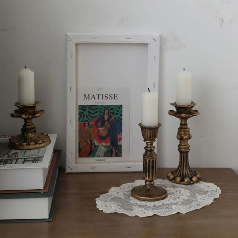 French Antique Resin Rustic Gold Candle Holder