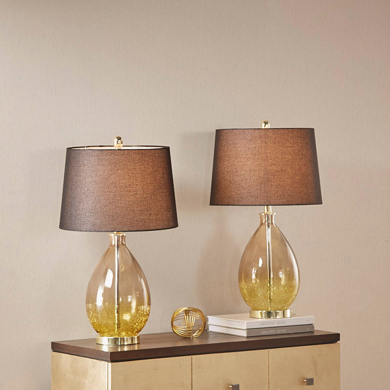 15" Gold Cortina Ombre Glass Fabric Shade Iron Table Lamp - Set of 2