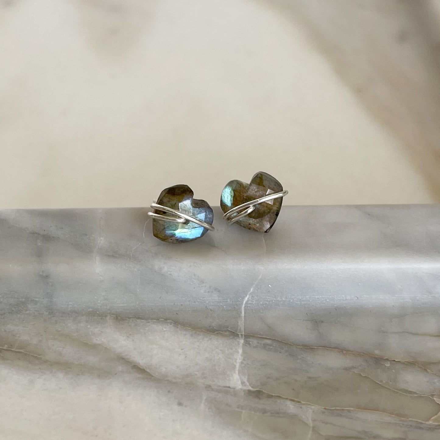 labradorite sterling silver heart stud earrings