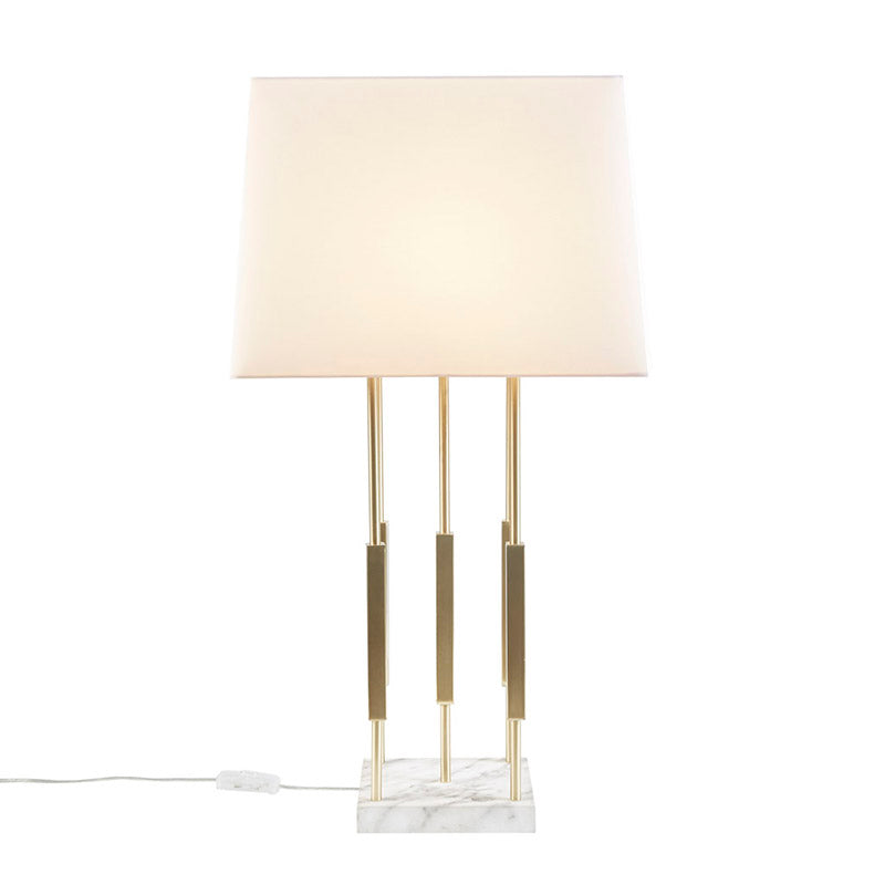 11" White Fabric Lampshade Metal Table Lamp with Gold Lamp Body & Marble Base