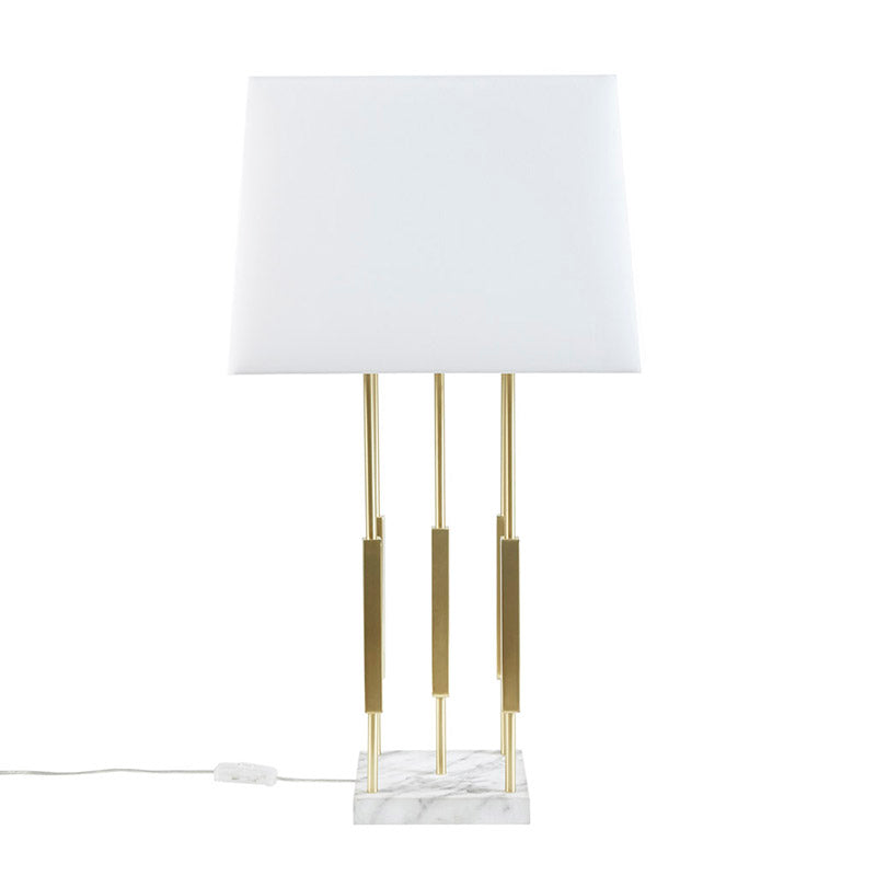 11" White Fabric Lampshade Metal Table Lamp with Gold Lamp Body & Marble Base