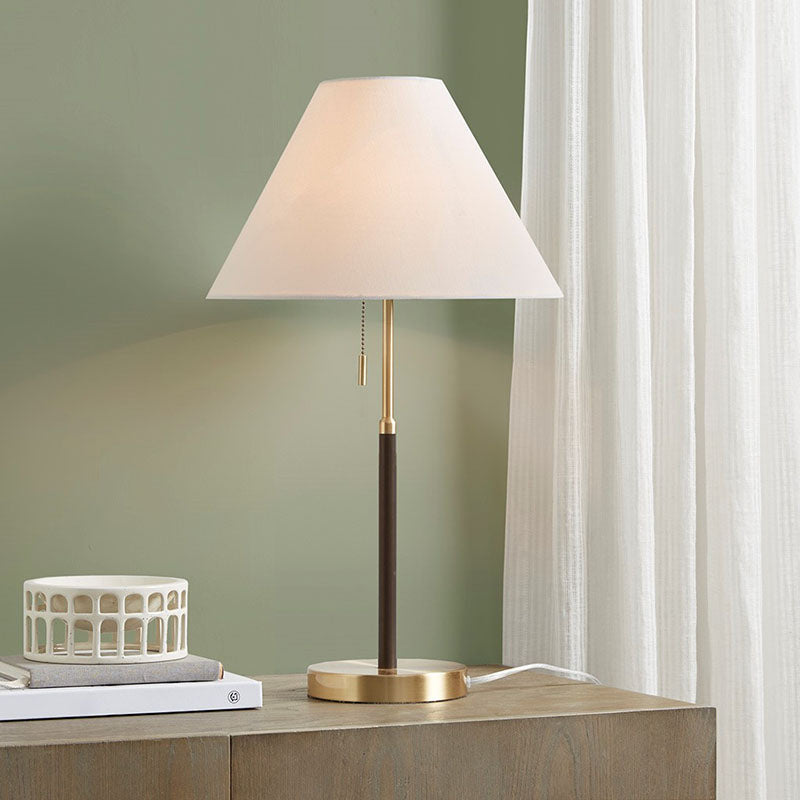 14" White Two Tone Pull-chain Metal Table Lamp