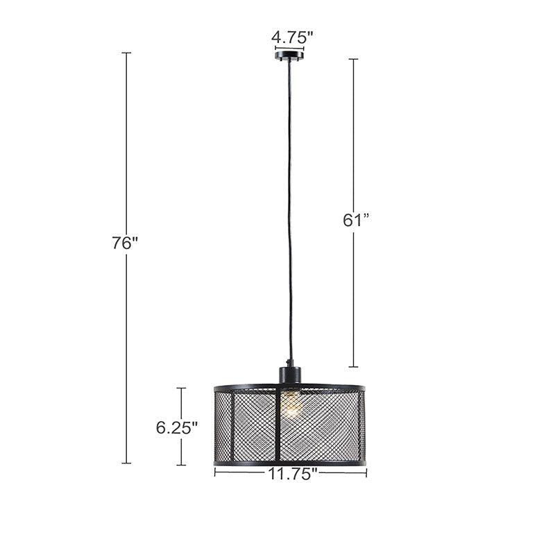 11.7" Black Drum Mesh Metal Pendant Light