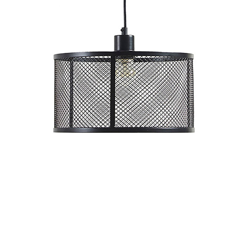 11.7" Black Drum Mesh Metal Pendant Light