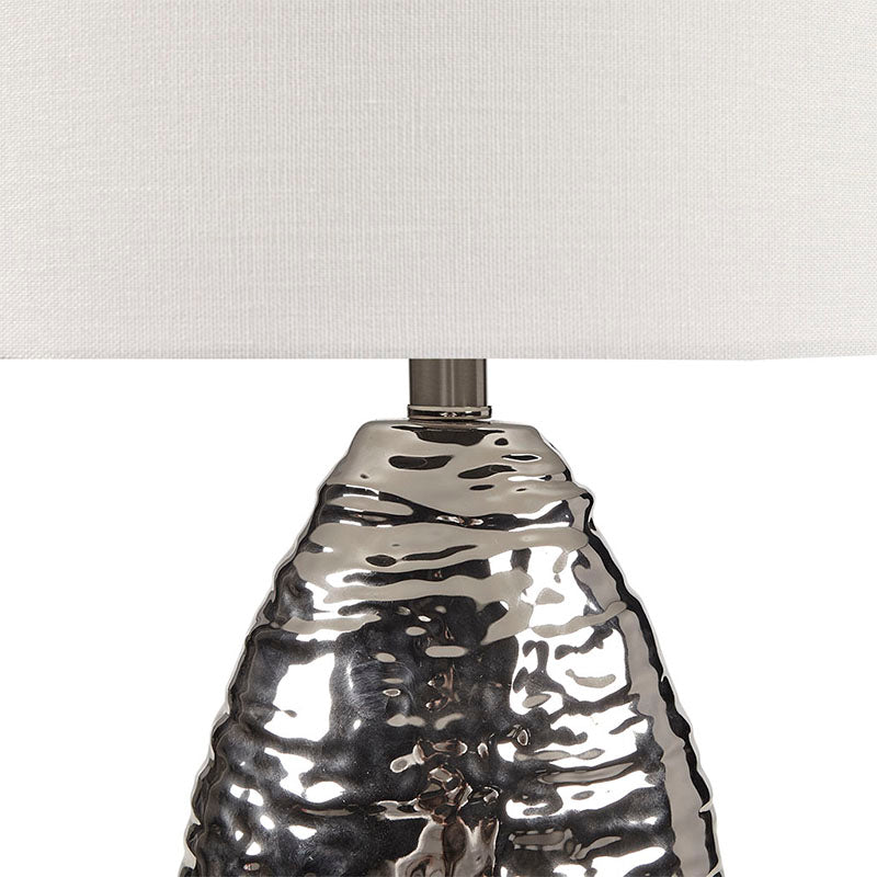 14.3" Oval Polyester Textured Ceramic Table Lamp - Silver Base, White Shade