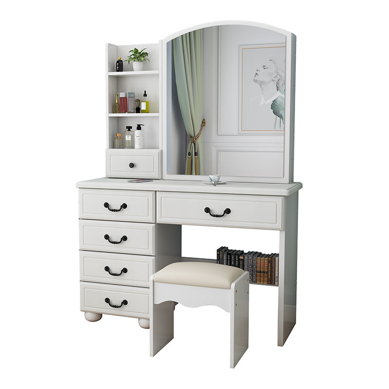 35.43" White Makeup Vanity Table with Mirror, 3-Color Lights & 6 Drawers