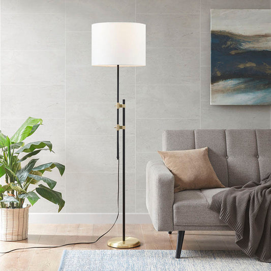 15.8" White Fabric Lampshade Asymmetrical Metal Floor Lamp - Adjustable Height