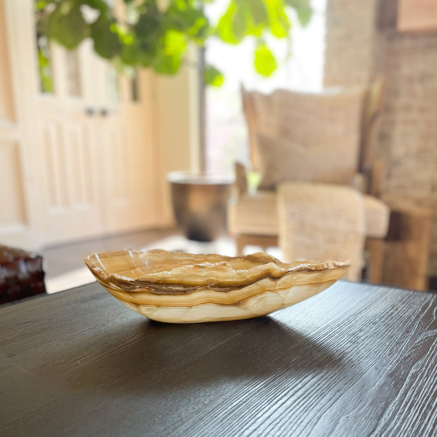 Hand Carved Amber Onyx Bowl