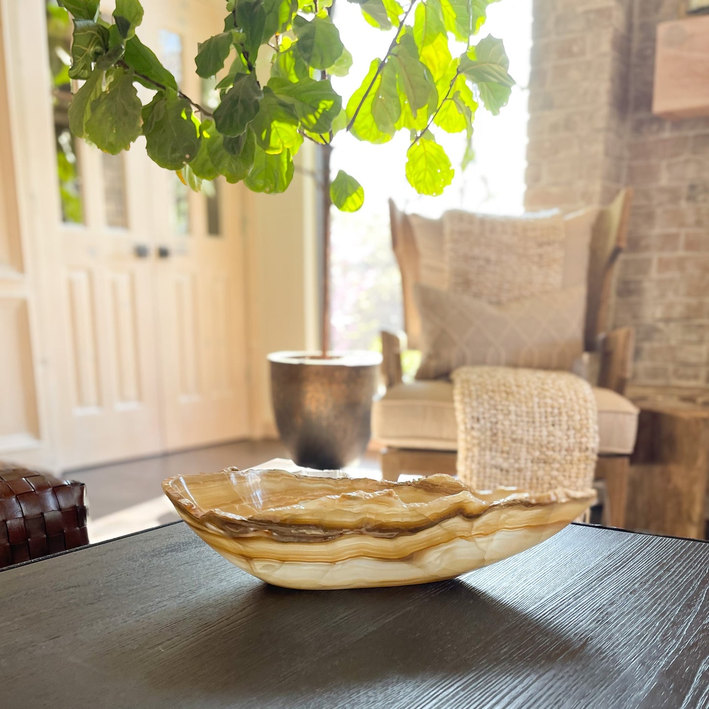 Hand Carved Amber Onyx Bowl