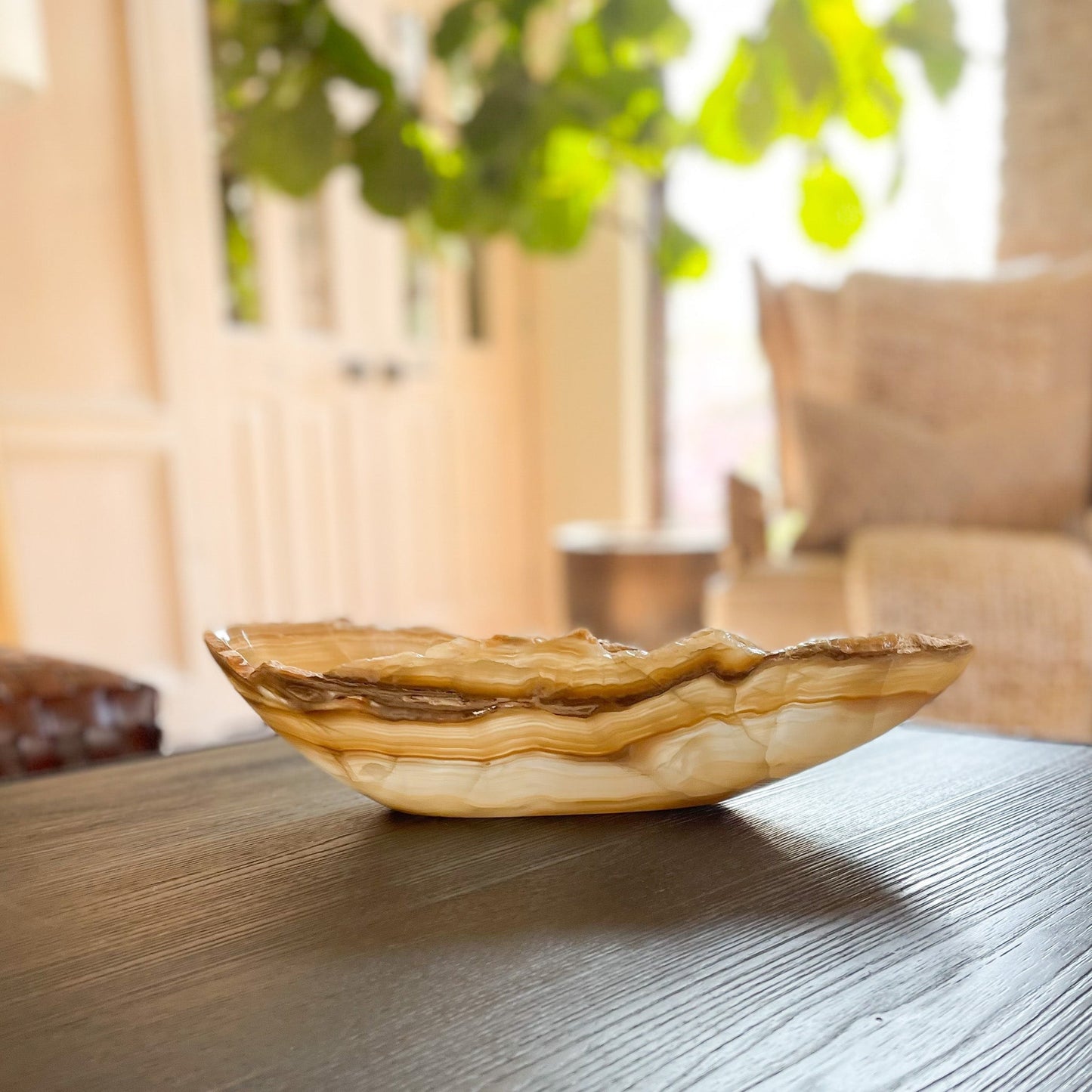 Hand Carved Amber Onyx Bowl