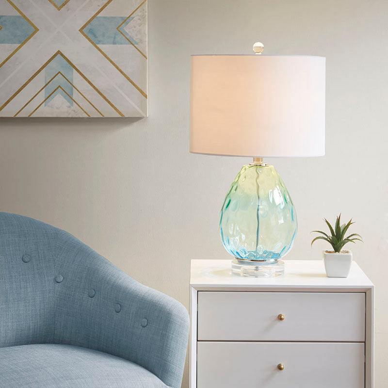 14" Modern Light Blue Ombre Glass Table Lamp with Drum Shade