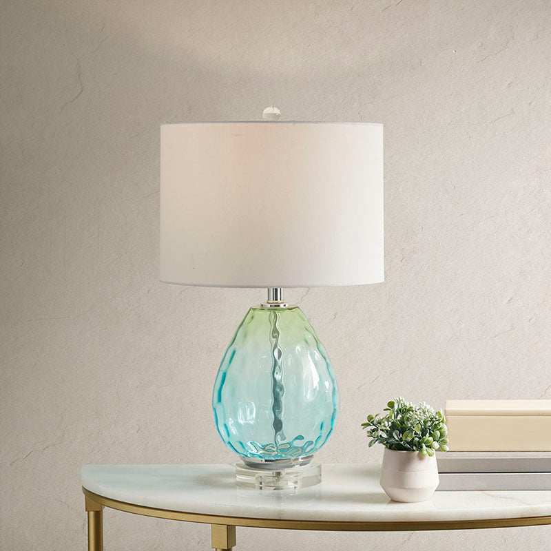 14" Modern Light Blue Ombre Glass Table Lamp with Drum Shade