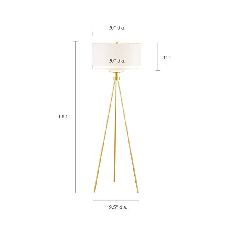 20" Modern Gold Metal Tripod Floor Lamp with Glass Shade