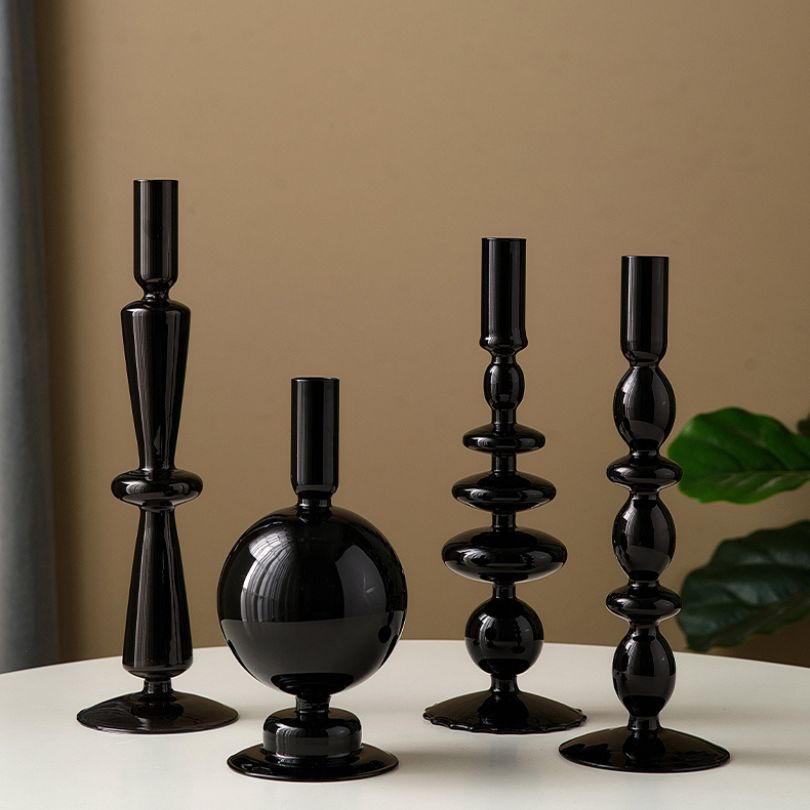 Retro Dinner Table Black Glass Candle Holder