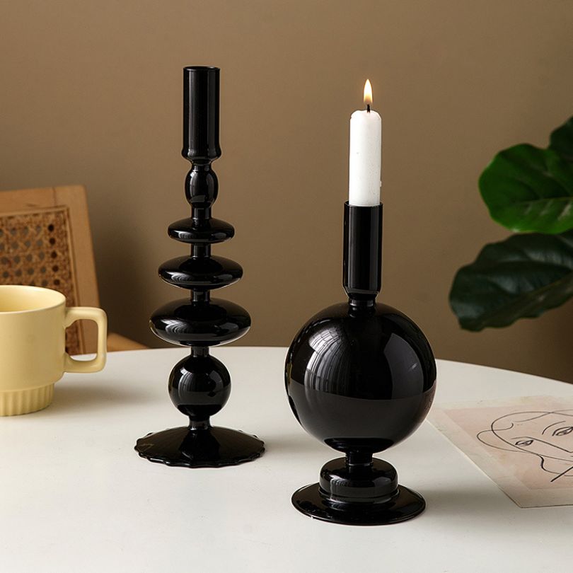 Retro Dinner Table Black Glass Candle Holder