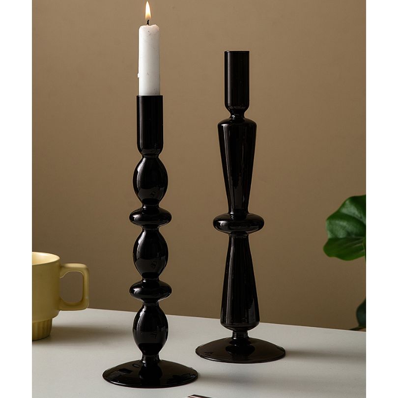 Retro Dinner Table Black Glass Candle Holder