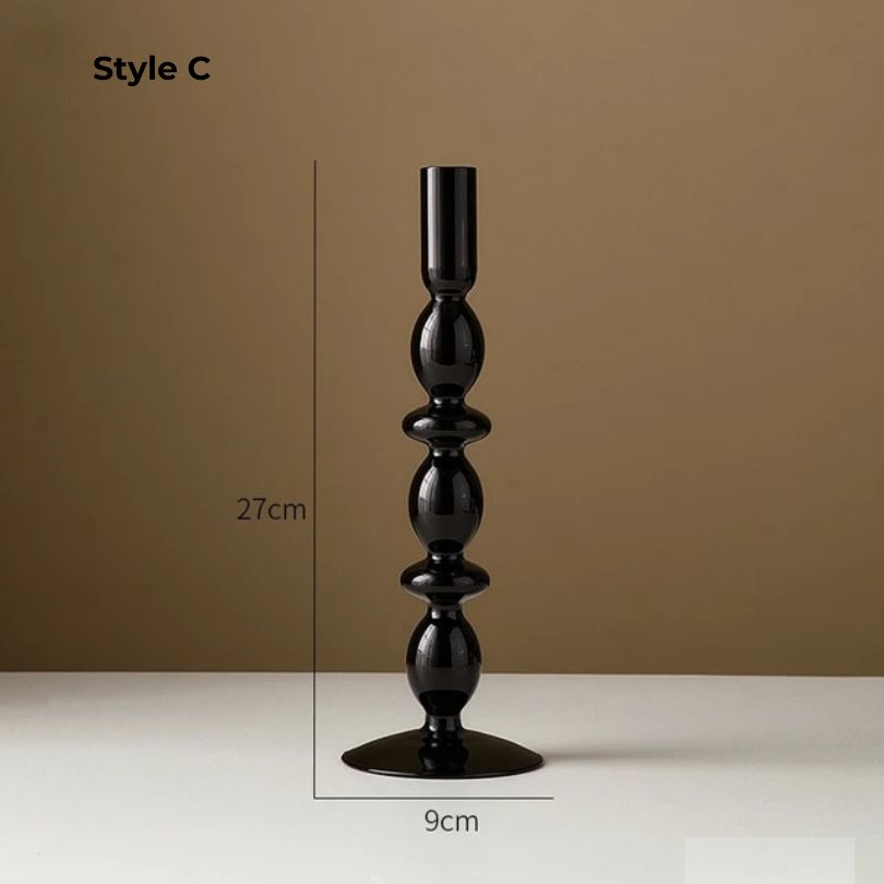 Retro Dinner Table Black Glass Candle Holder