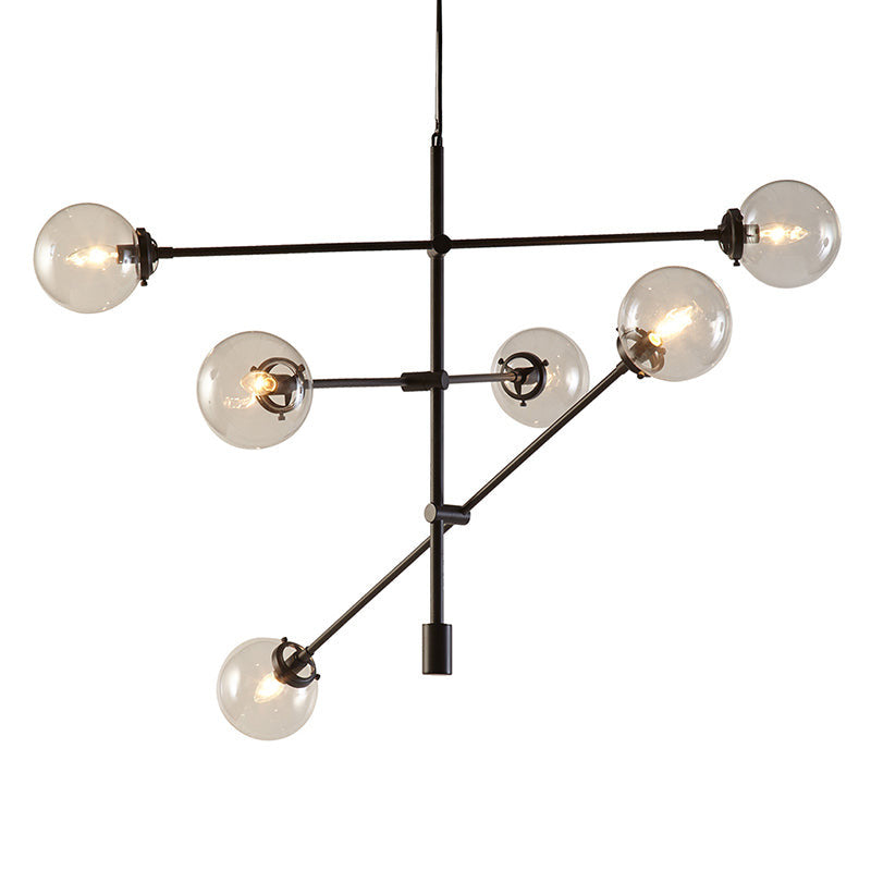 44.5" Bronze Architectural Metal 6-Globe Ceiling Light - Modern Chandelier