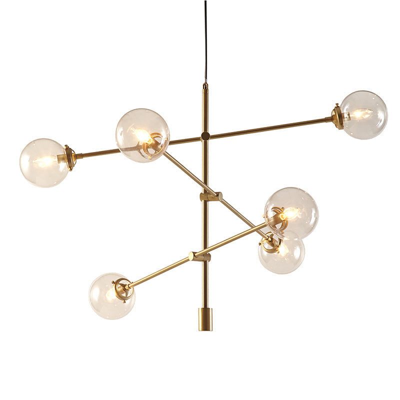 44.5" Modern Gold Architectural Metal 6-Globe Ceiling Light - LED Chandelier