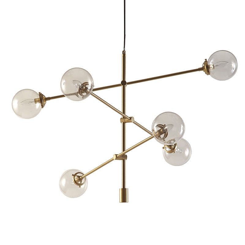 44.5" Modern Gold Architectural Metal 6-Globe Ceiling Light - LED Chandelier