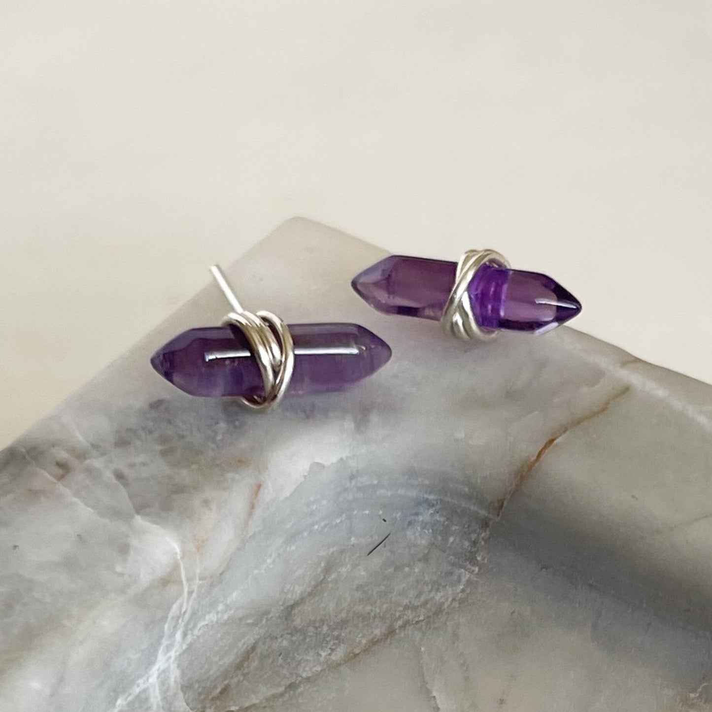 Amethyst Gemstone Crest Stud Earrings