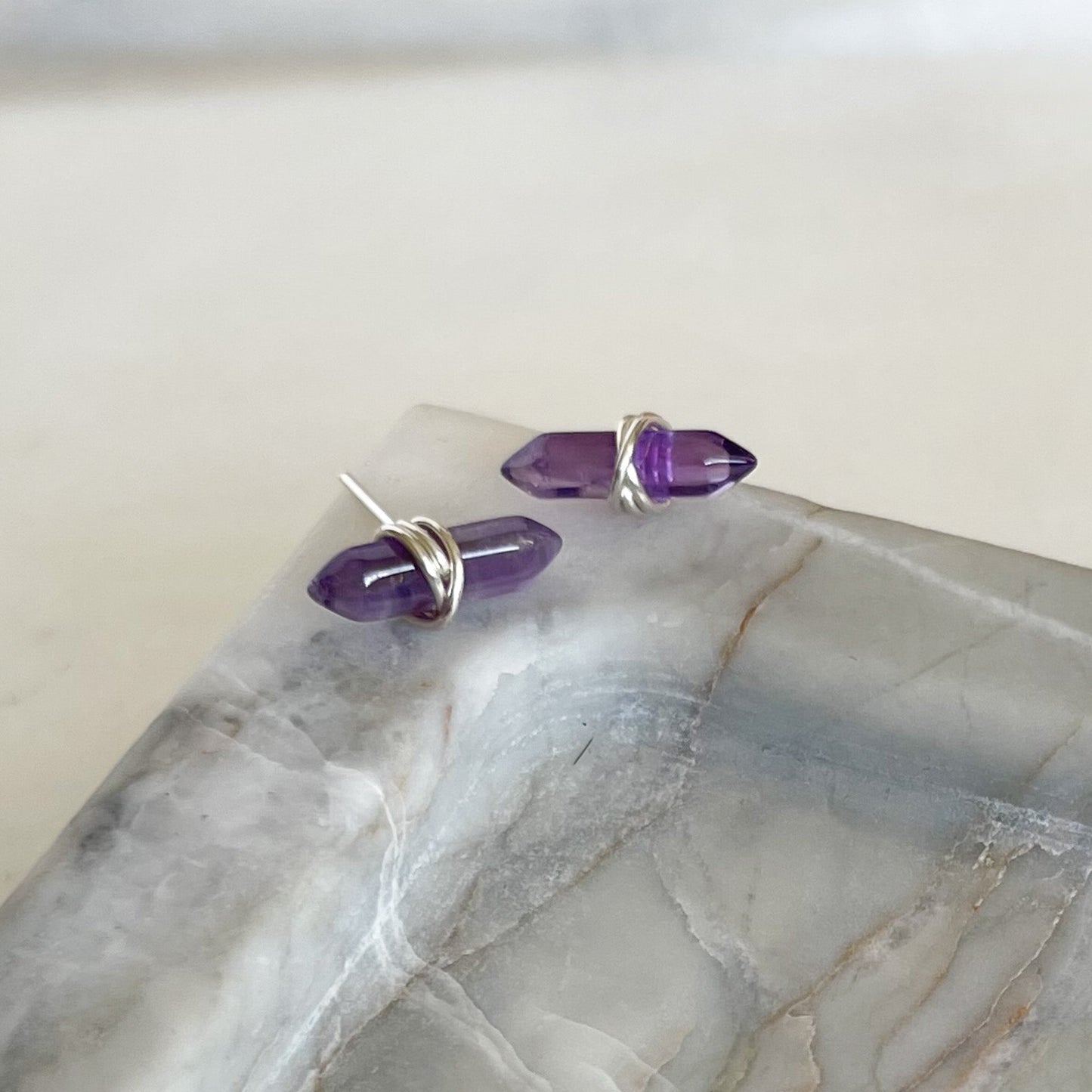 Amethyst Gemstone Crest Stud Earrings