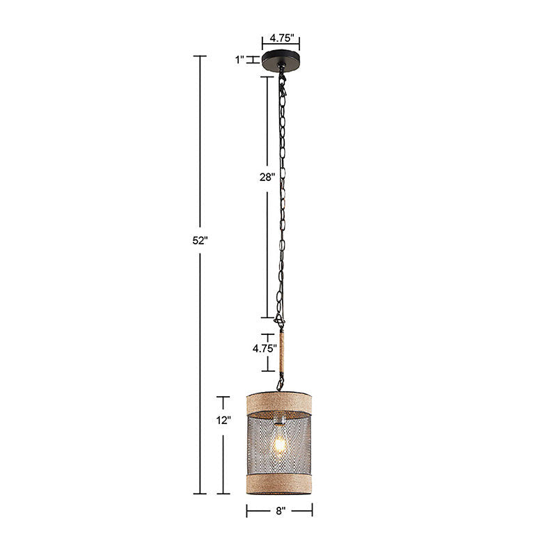 52" Metal Mesh Cylinder Pendant Light with Natural Rope