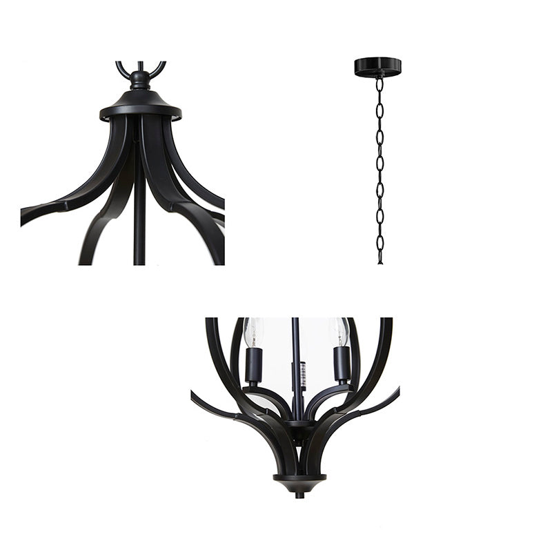 61" Black Metal Chandelier with 3-Light & Adjustable Chain