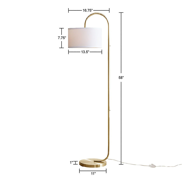 13.5" Gold Arched Metal LED Floor Lamp - Drum-Shaped Fabric Shade