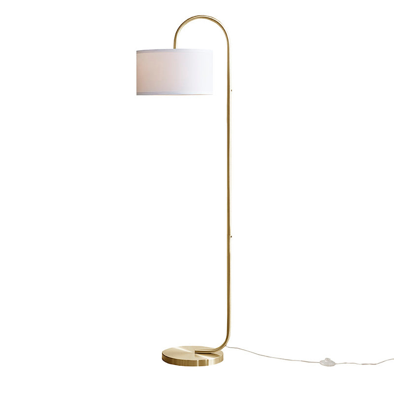 13.5" Gold Arched Metal LED Floor Lamp - Drum-Shaped Fabric Shade