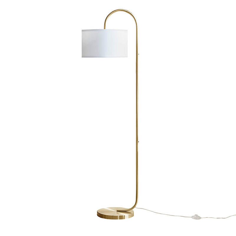 13.5" Gold Arched Metal LED Floor Lamp - Drum-Shaped Fabric Shade