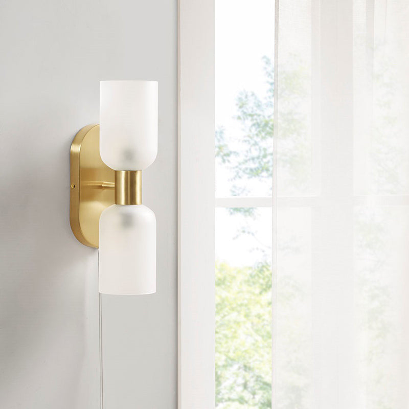 5.8" Gold Frosted Glass Double Tube 2-Light Cylinder Wall Sconce - LED Light