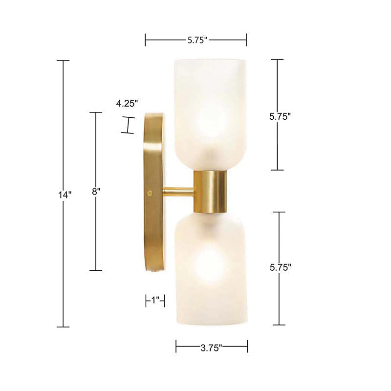 5.8" Gold Frosted Glass Double Tube 2-Light Cylinder Wall Sconce - LED Light