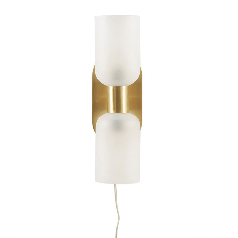 5.8" Gold Frosted Glass Double Tube 2-Light Cylinder Wall Sconce - LED Light