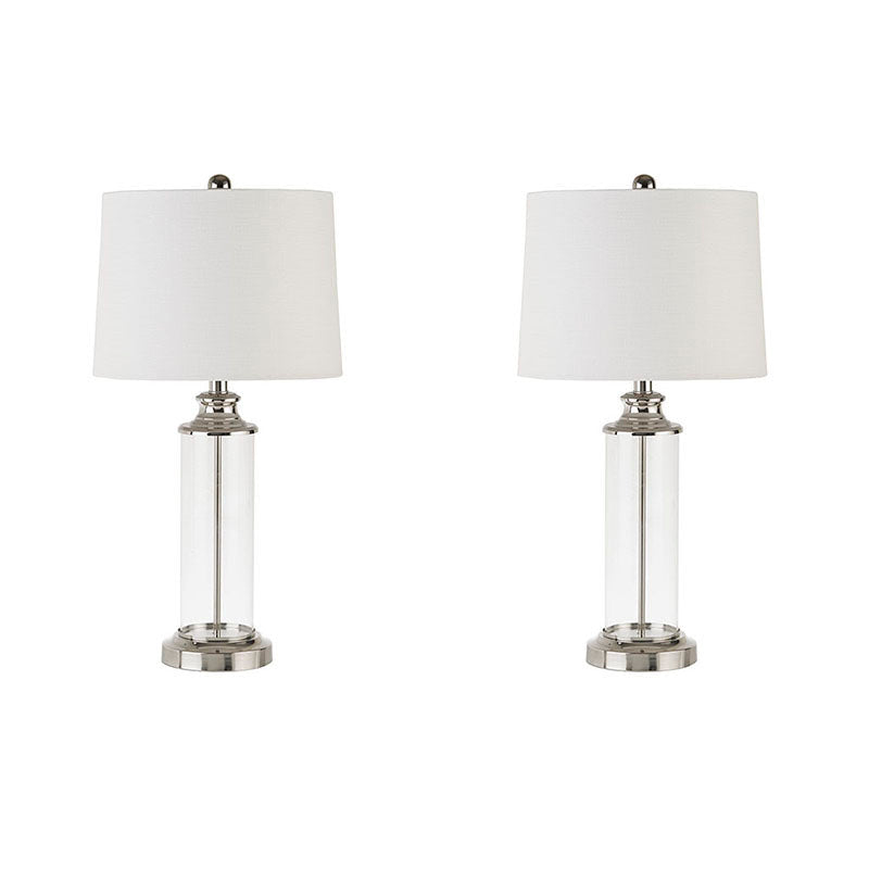 13" Silver Clarity Glass Cylinder Fabric Shade Table Lamp - Set of 2